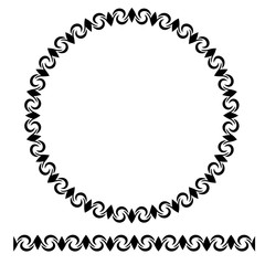 Simple Vector Black Rounded Corner Circle Floral Frame, Isolated On White 