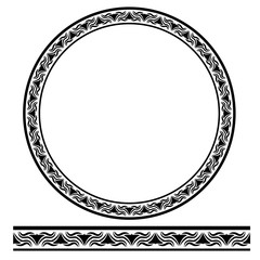 Simple Vector Black Rounded Corner Circle Floral Frame, Isolated On White 