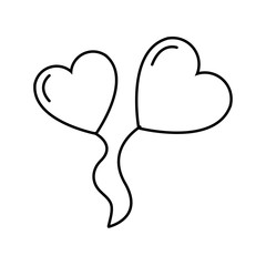 Black and white linear simple icon beautiful of two balloons in the form of hearts for the holiday of love, Valentine's Day or March 8. Vector illustration