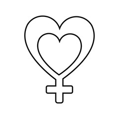 Black and white linear simple icon of a beautiful symbol of the astronomical man and Mars in the heart for the feast of love on Valentine's Day or March 8. Vector illustration