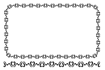 Vector Black Rounded Corner Rectangle Floral Frame, Isolated On White