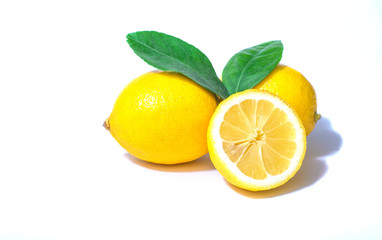 lemon with leaves isolated on white background