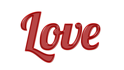 Glossy letter Love on a white background with attractive typographic fonts.