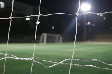 Closeup view of goal net in a soccer playground