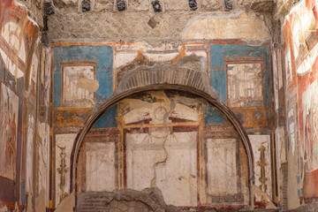 Naples, Herculaneum, 14 October 2019, archaeological area, view and details of the remains of a villa