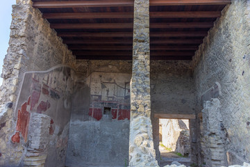 Naples, Herculaneum, archaeological area, view and details of the remains of the villa and colonnade