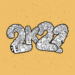 New year 2K21. Monster doodle date. Ornate holiday symbol.