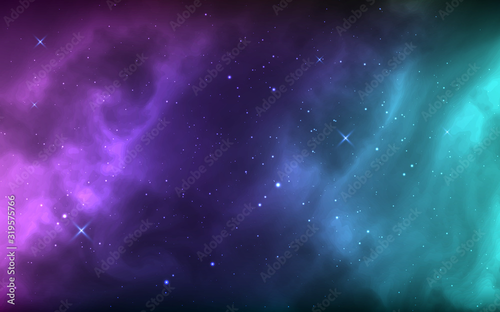 Wall mural space background with shining stars, nebula and stardust. colorful cosmos with realistic galaxy and 