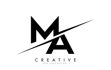 MA M A Letter Logo Design with a Creative Cut.