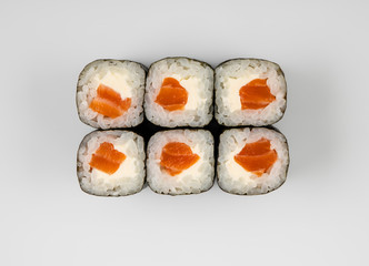  rolls with fish top view on a white background for the menu2