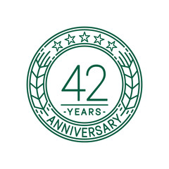 42 years anniversary celebration logo template. Line art vector and illustration.