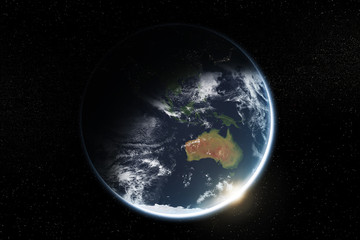 Aerial view showing the Australia from space. 3D visualization.