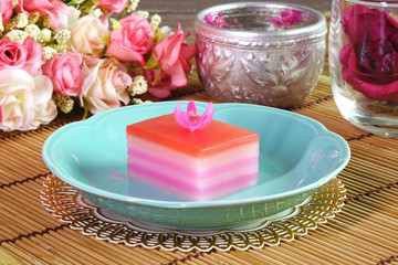 Thai dessert : Steamed Layer sweet cake (or Khanom Chan) Thai traditional dessert. One of nine...