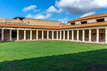 Italy, Naples, Oplontis, view of the arcades with columns in the villa of Poppea in the archaeological area of ​​Torre Annunziata