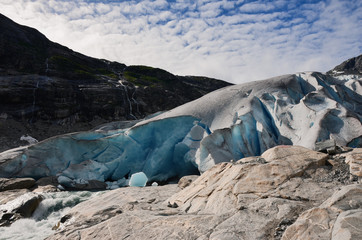 Detail of a old turquoise ice of Jostedalsbreen glacier, the largest glacier in mainland Europe.