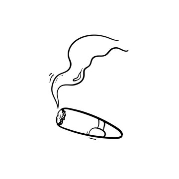 hand drawn Cartoon lit cigar with smoke. Isolated on white background. Vector icon.doodle