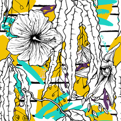 Tropical, stripe, animal motif. Seamless pattern