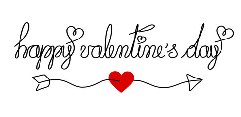 happy valentine's day handwritten typography with red heart