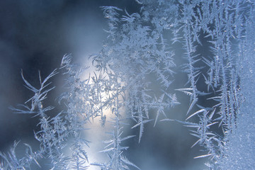 the unusual frost on a winter window. natural background and texture