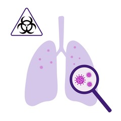 COVID-19. Chinese virus outbreak. Wuhan coronavirus 2019-nCov alert concept. Pandemic risk alert. Infected lungs, biohazard symbol.