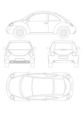 58 レトロカー四面図_テクニカルイラスト