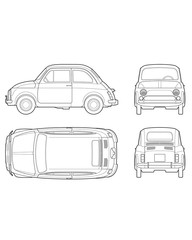 63 レトロカー四面図_テクニカルイラスト