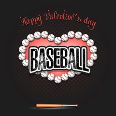 Happy Valentines Day. Heart made of baseball balls