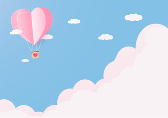 Valentines day background with Heart Balloons and clouds.