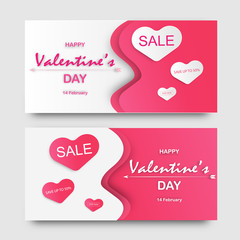 Valentines day sale banner in flat heart design.