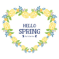 Fototapeta premium Greeting card template design for hello spring, with unique leaf and floral frame. Vector