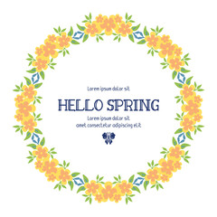 Obraz premium Crowd of leaf and yellow floral frame, for hello spring greeting card design. Vector