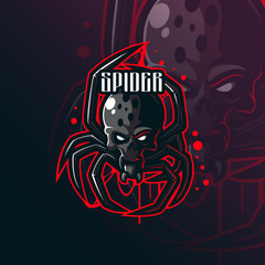 skull spider mascot logo design vector with modern illustration concept style for badge, emblem and tshirt printing. spider illustration for sport and esport team.