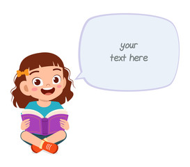 happy cute little kid girl read book