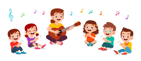happy kids boy and girl sing song with teacher © Colorfuel Studio