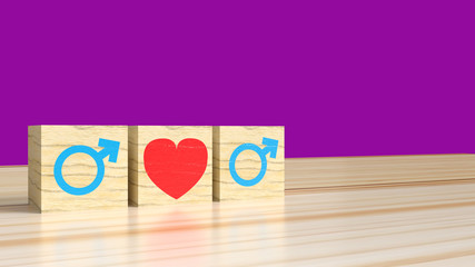 The gender on wooden cube with symbol to love 3d rendering  for valentine day.