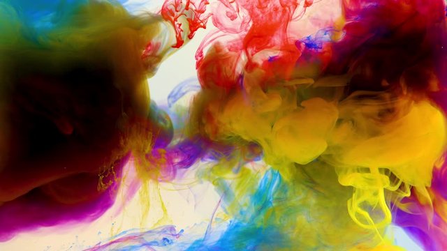 4K , Color paint drops in water , abstract color mix , drop of Ink color mix paint falling on water Colorful ink in water, 4K footage,
