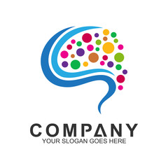 abstract brain logo,brain with colorful dots vector logo template