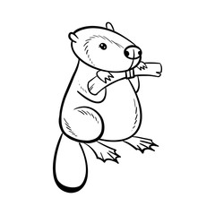 Beaver. Black and White Cartoon Illustration with beaver. Color Book page.