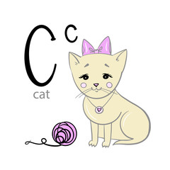 Cute Animal Alphabet Series A-Z. C cat. Coloring book page