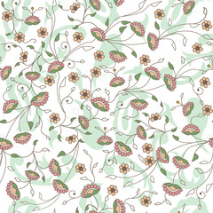 Floral branches seamless repeat pattern in white