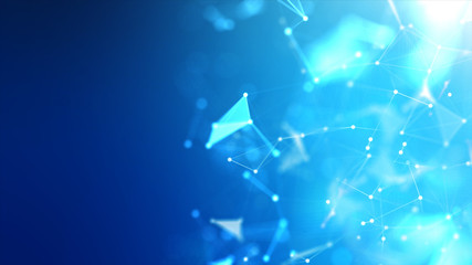 Abstract background Dot and connect line for cyber technology futuristic and network connection concept with dark and grain processed wide screen ratio.