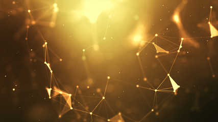 Abstract background Dot and connect line for cyber technology futuristic and network connection concept with dark and grain processed wide screen ratio.