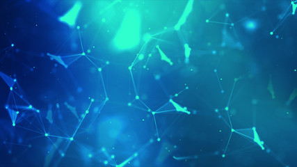 Abstract background Dot and connect line for cyber technology futuristic and network connection concept with dark and grain processed wide screen ratio.