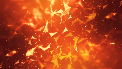 Abstract background Dot and connect line for cyber technology futuristic and network connection concept with dark and grain processed wide screen ratio.