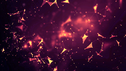 Abstract background Dot and connect line for cyber technology futuristic and network connection concept with dark and grain processed wide screen ratio.