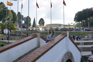 Boyaca, Colombia; January 04 2020: People visit the bridge of boyaca, a historic place where spanish people and Creoles fought for independence with decoration of the battle