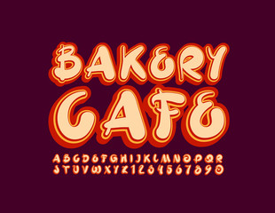 Vector bright logo Bakery Cafe. colorful handwritten Font. Artistic Alphabet Letters and Numbers.