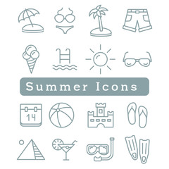 set of vector tropical icons on a white background, palm and suitcase. vector illustration
