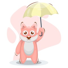 Cute cat with umbrella cartoon design vector