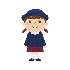 制服を着た幼稚園生の女の子のイラスト。